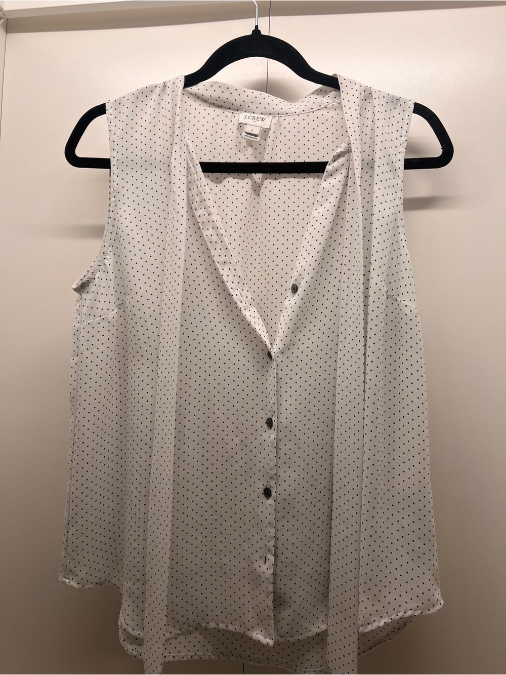 J. Crew White Sleeveless Polka Dot Button-Front Blouse